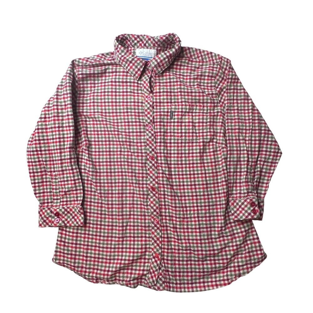 Columbia Shirt Womens XL Red Gingham Plaid Cotton Button Down Long Sleeve AL7075